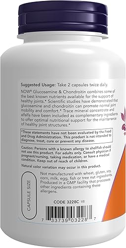 Miniatura 3 de NOW Suplementos, glucosamina y condroitina, con concentrado de minerales traza y alfalfa, 120 cápsulas vegetales