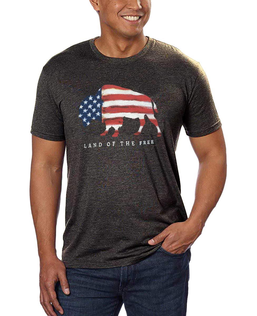 USA Signature Men's Graphic Tee T Shirt (Free Buffalo/Heather Charcoal, Medium)