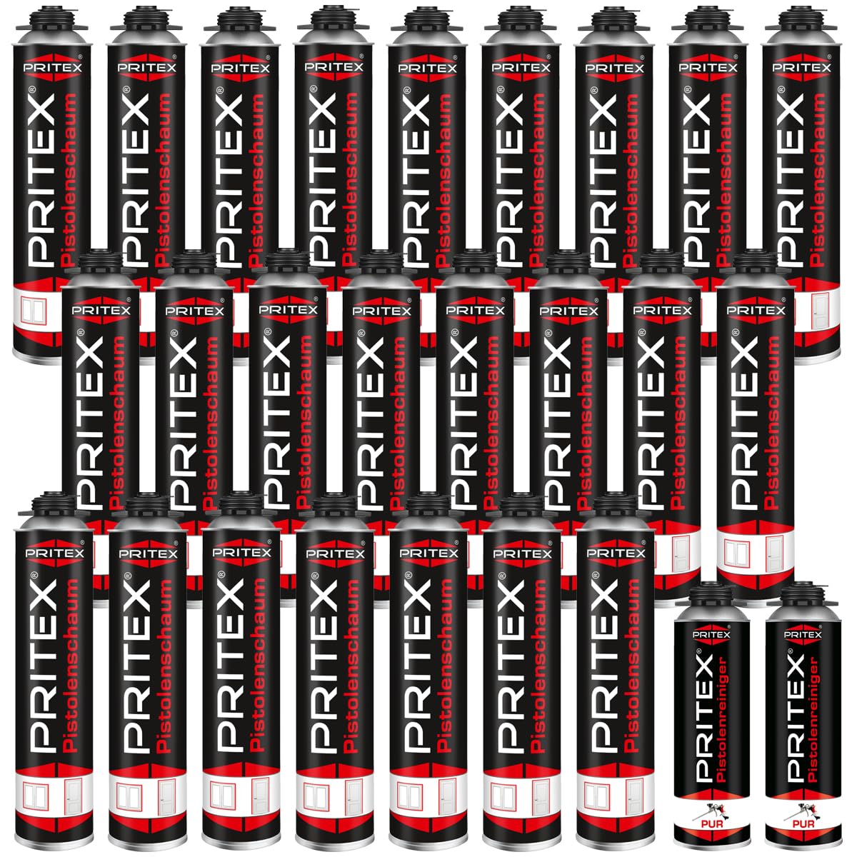 Bauschaum Set 24 x 750ml Pistolenschaum inkl. 2 Pistolenreiniger 500ml PU Schaum Montageschaum