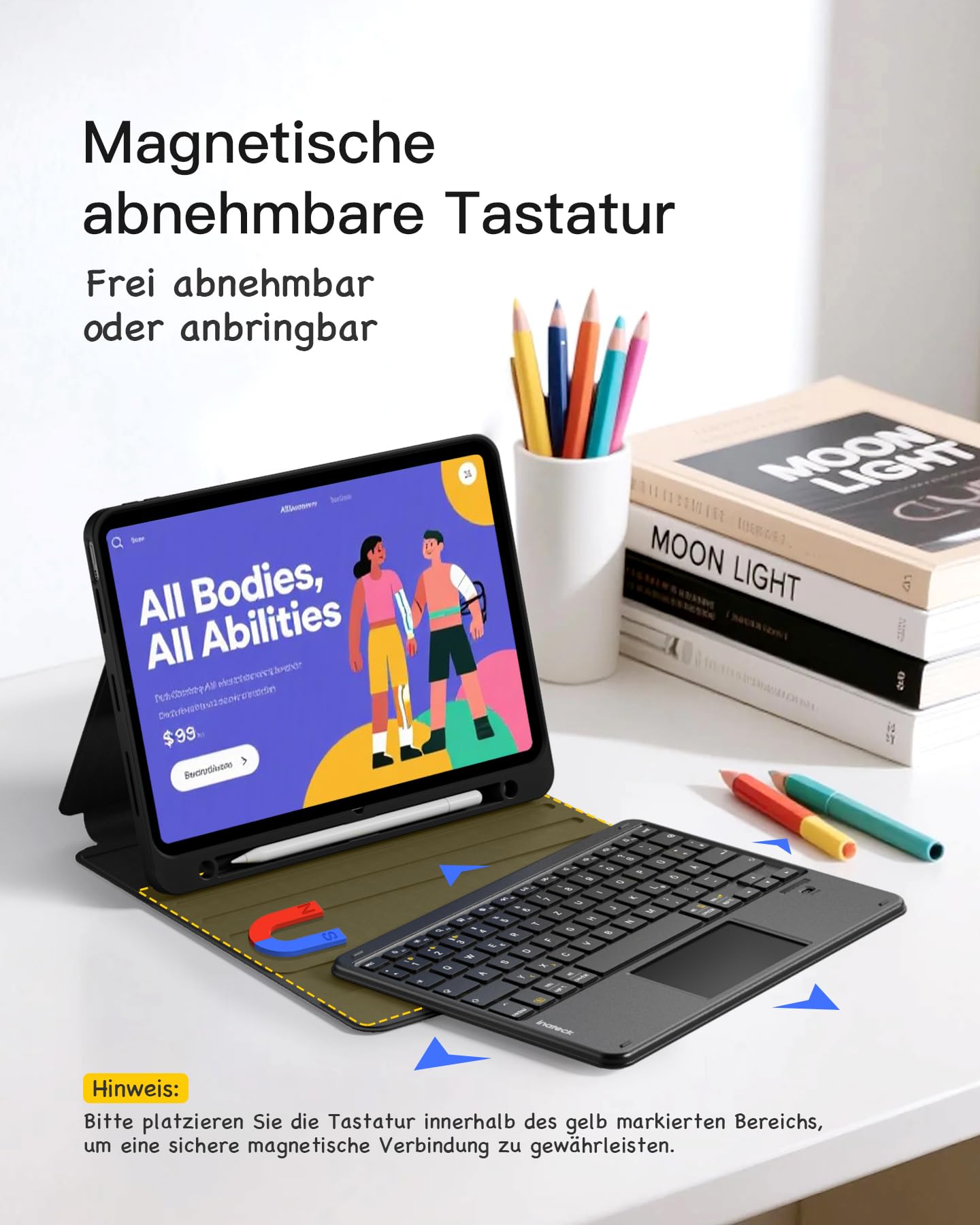 Inateck iPad 11 Hülle mit Tastatur(A16 2025), iPad 10 Gen. Hülle mit Tastatur,für iPad Air 11" M4/ M3/M2 (2026/2025/2024),Air 5/4, Pro 11,mit Touchpad und Stifthalter, Abnehmbar,QWERTZ,Classic N0001