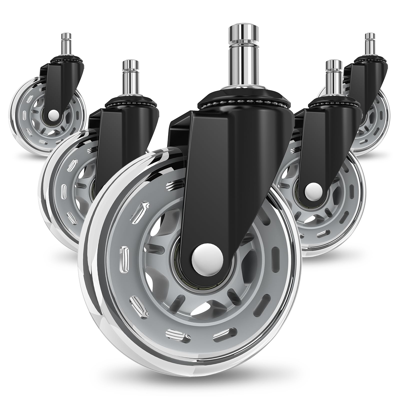 COSYLAND Office Rubber Chair Castors Replacement - Heavy-Duty Computer Gaming Desk Wheels Smooth & Safe Rolling for All Floors Hardwood and Carpet, Fits for 1-KEA Chairs (Clear)