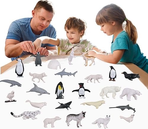 Miniatura 7 de Figuras de animales polares pequeños, 26 piezas realistas de pingüino polar con sello de oso polar, animales de invierno para cumpleaños educativos