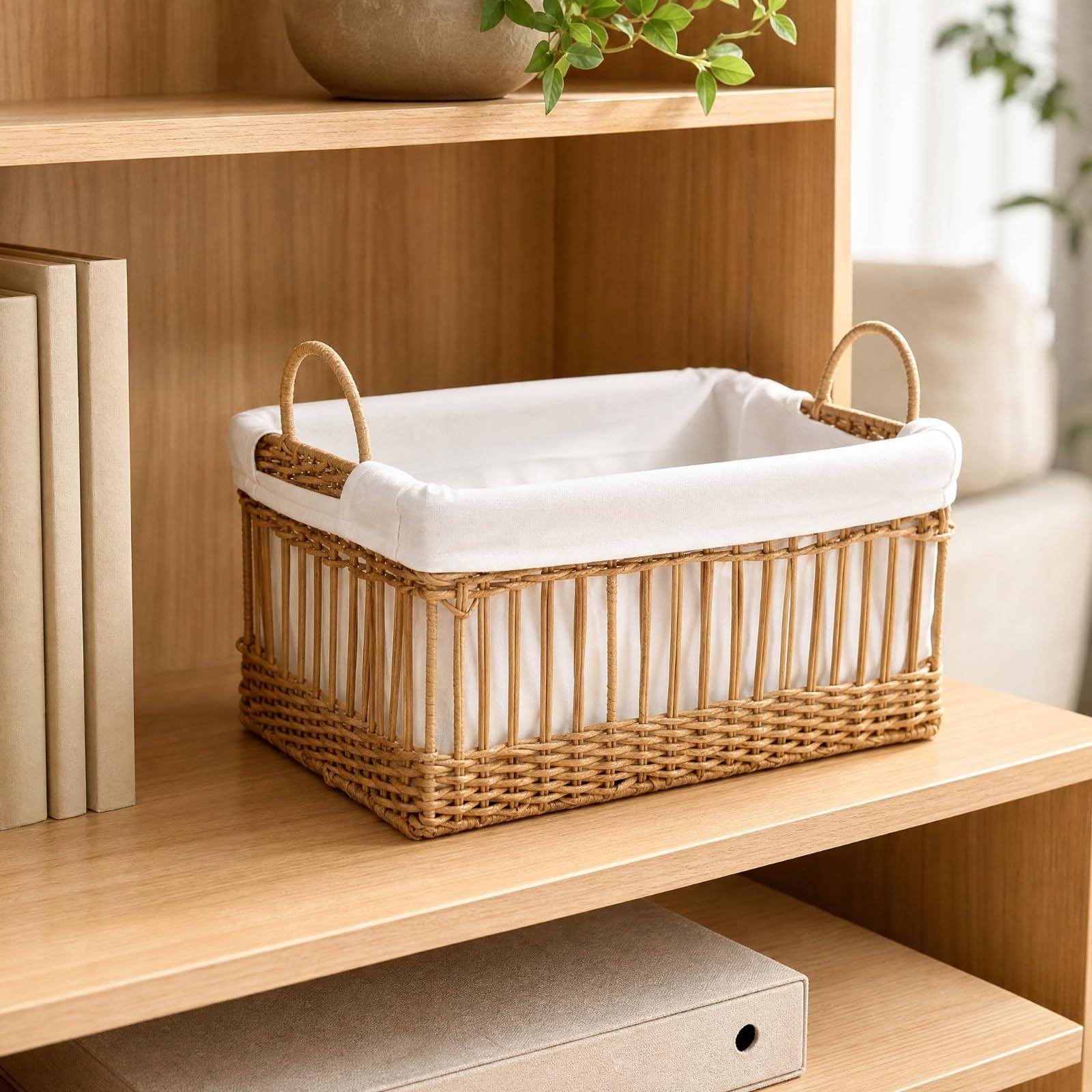 KESOTO Tejida con Transpirable | Lavable, Almacenamiento, Resistente, Cesta Baño, para Estanterías, 40x28x20cm, Cesta Tejida Forrada