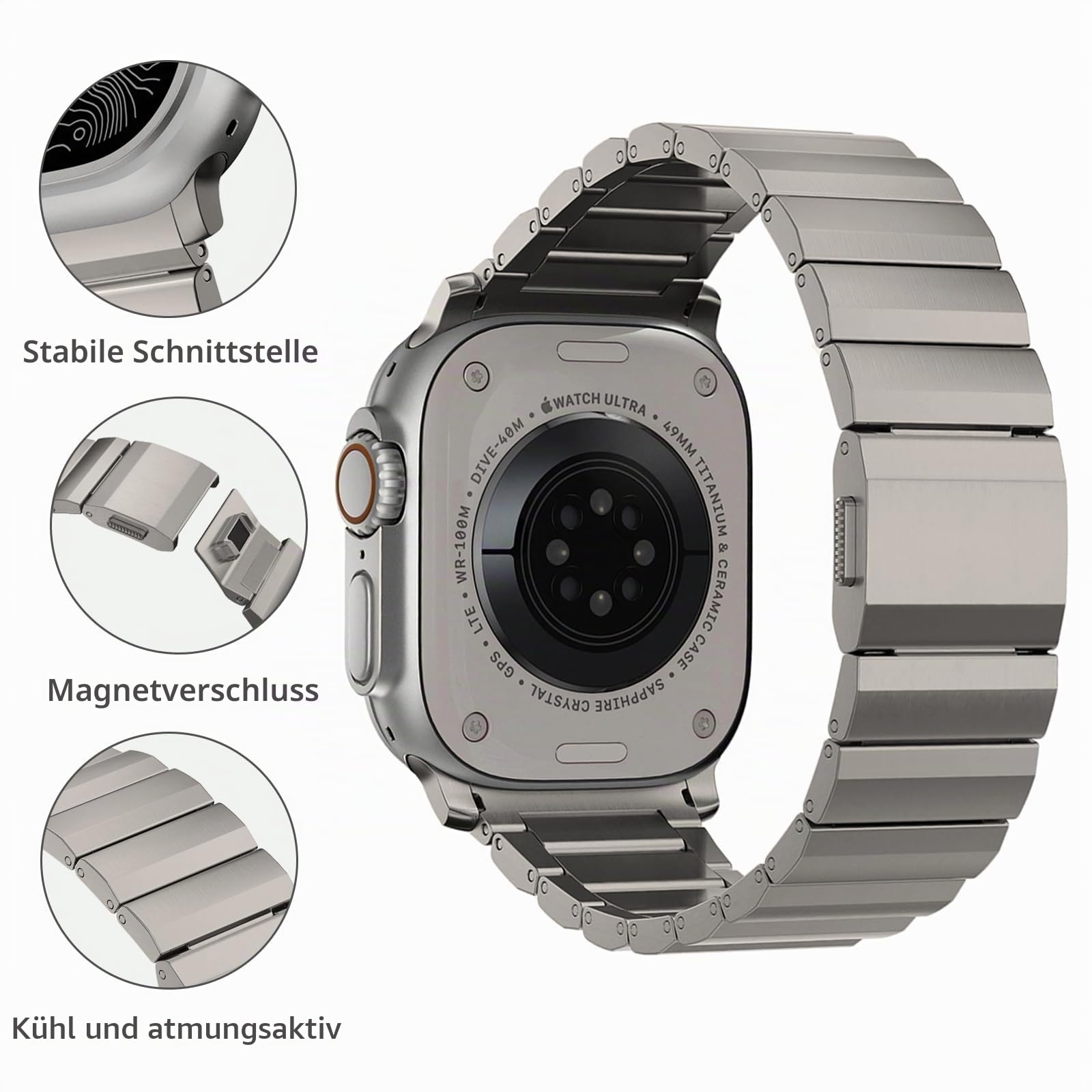 Titan Armband kompatibel mit Apple Watch Ultra 3/2/1 Armband 49mm 46mm 45mm 44mm 42mm, Magnetverschluss Metall Ersatzband für iWatch Series 11 10 9 8 7 6 5 4 SE Herren Damen