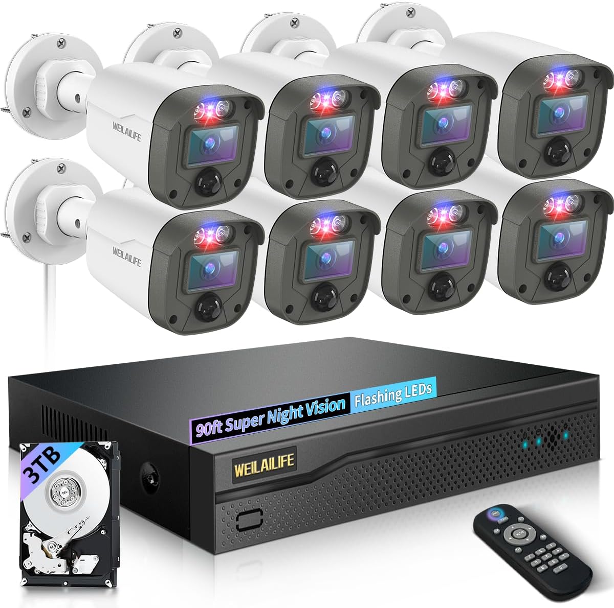 122° Wide Angle: Outdoor wired security camera system, home video surveillance system, CCTV camera, DVR surveillance kit