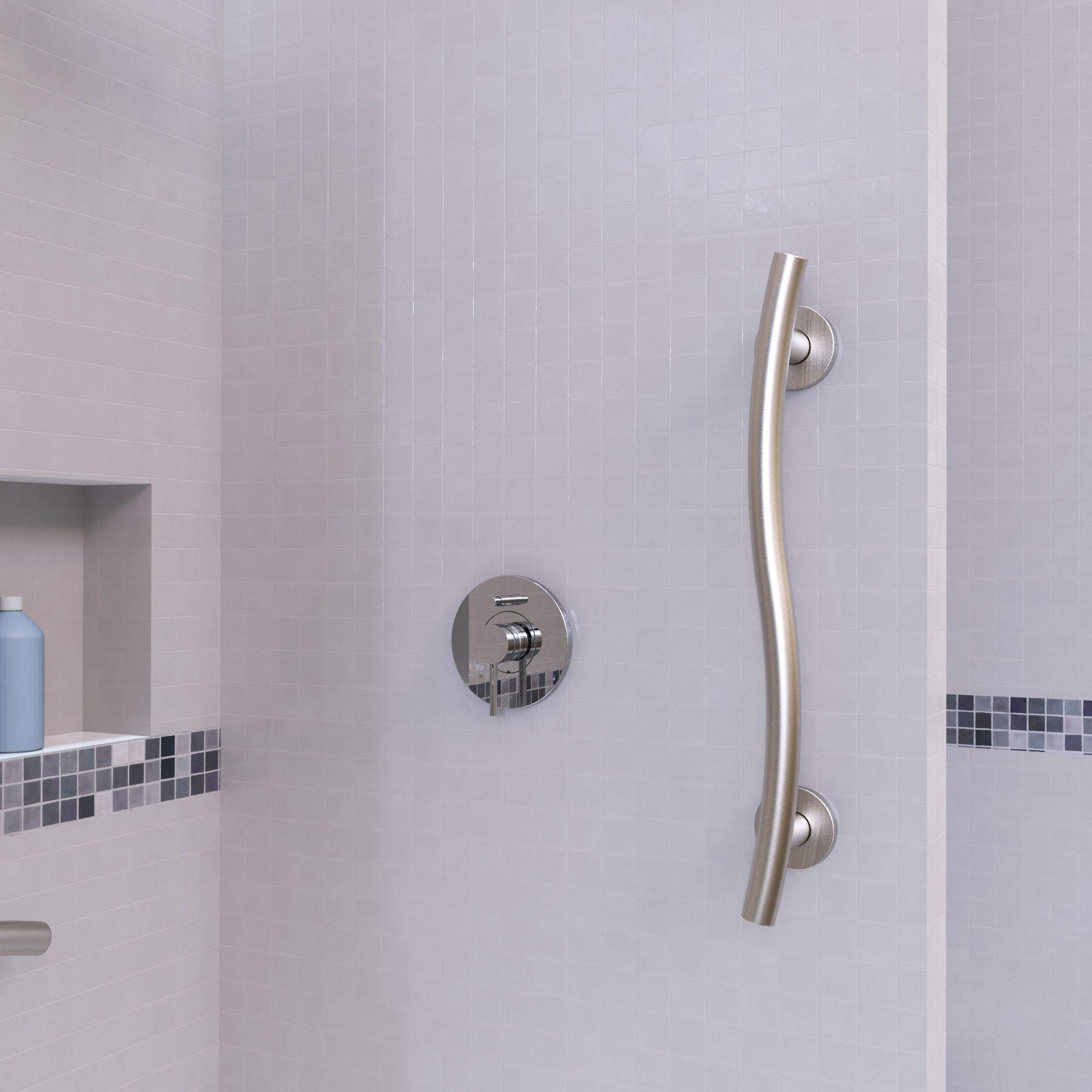 Keeney GB2022-24BN Wave Grab Bar 1.25 Dia x 24 In., Brushed Nickel