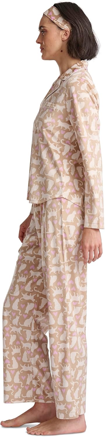 Karen Neuburger womens Long Sleeve Minky Fleece Notch Collar Top and Pant Pajama Set With Matching Headband - Image 3