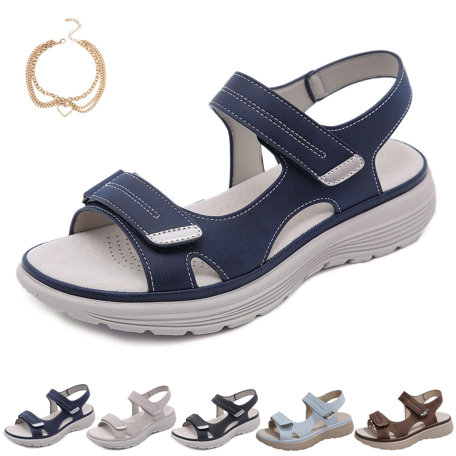 OrthoSun Sandalen Damen - Orthopädisch, Klettverschluss, Flache Sohle