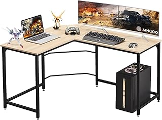 Aingoo Corner Desk L Shaped Desk Sturdy Home Office PC Laptop Workstation Gaming Computer Desk Study Writing Table 128 * 108 * 75CM Easy to Assemble Simple Design Beige