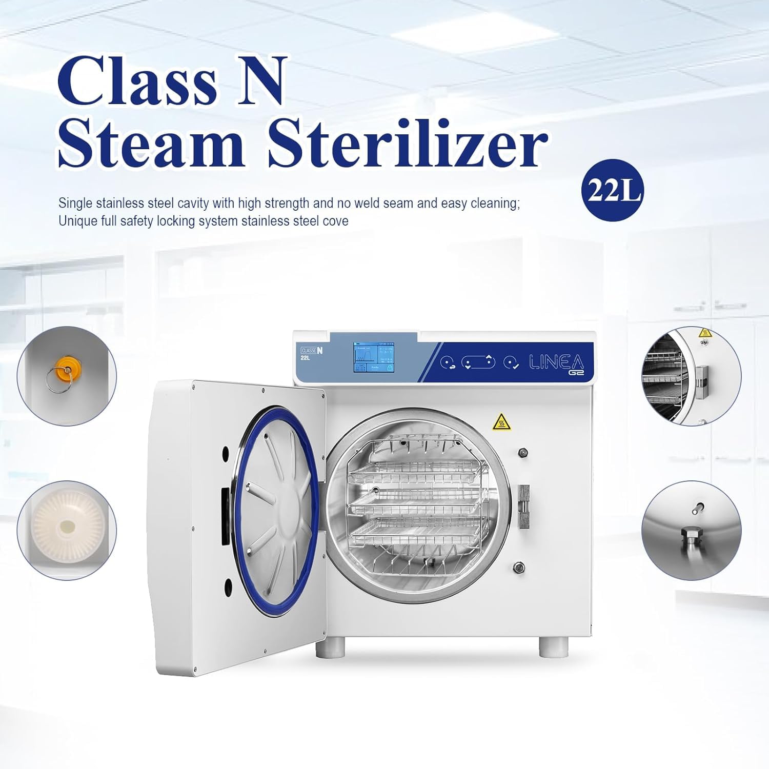 22L pantalla LCD clase N esterilizador de autoclave de vapor encima de la mesa esterilizador de autoclave automático completo