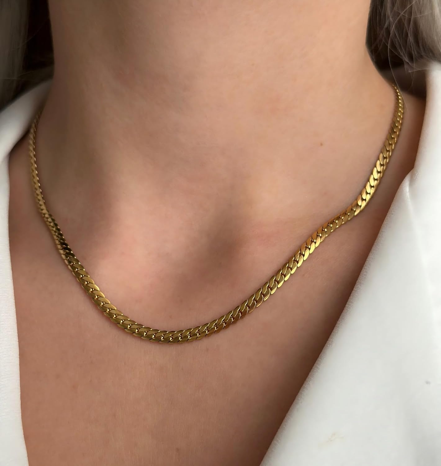 Gold Chain for Women & Men,14K Gold Necklace for Men &Women Flat Snake Chains for Womens Herringbone Curb Choker Chains Necklaces 3MM Width，18” 20” 22” 24”