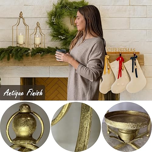 Miniatura 2 de Juego de 2 faroles decorativos atemporales de 12.5 y 16.5 pulgadas, portavelas de hierro de metal hechos a mano, elegancia de granja, chimenea,