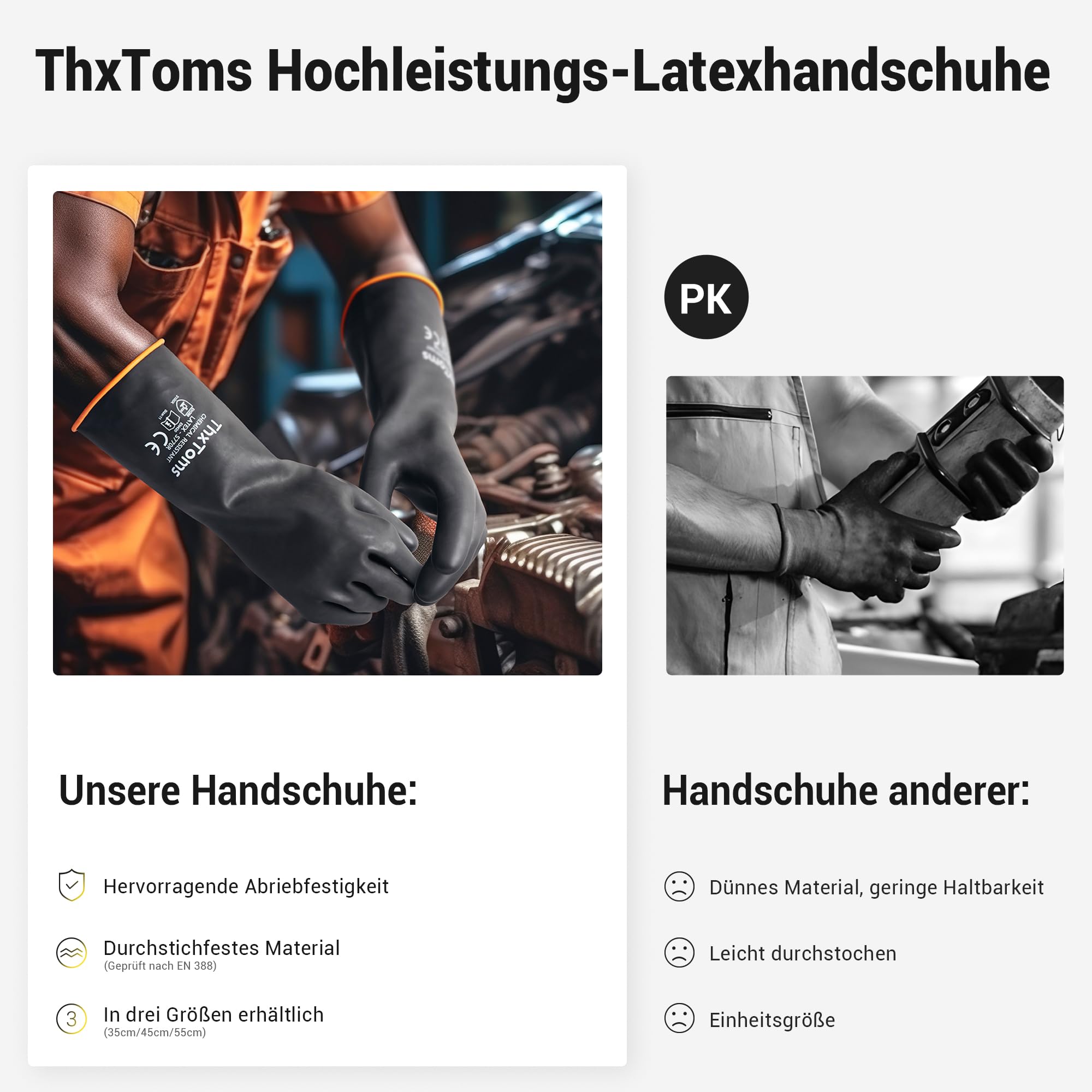 ThxToms Gummihandschuhe, Chemikalienbeständige Reinigungshandschuhe, 45cm | Naturlatex, beständig gegen starke Säuren, Laugen und Öl, Schwarz, ideal für Haushalt, Putzen, Gartenarbeit, Autowäsche bei Günstiger Preis