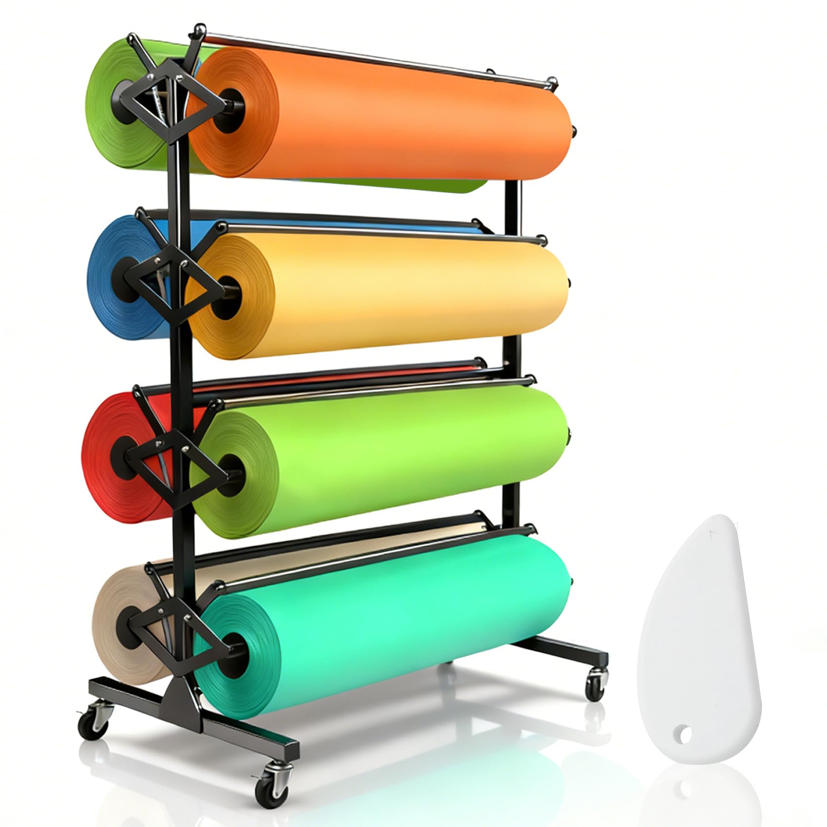 large paper roll dispenser holder, butcher paper roll dispenser rack and cutter 8 racks holds up to 36'' w x 9" dia, great for butcher, craft, gift wrap & art kraft