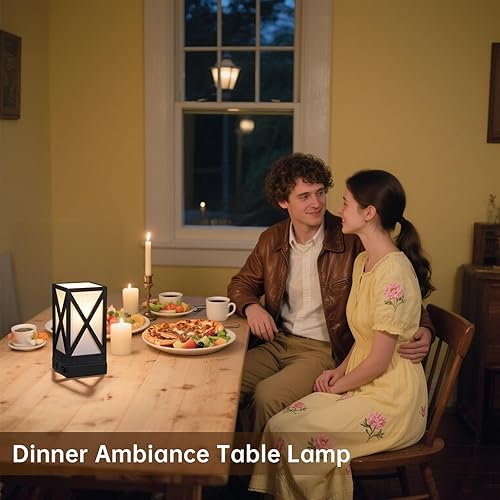 Miniatura 8 de Lámpara de mesa, juego de 2 lámparas rústicas de mesita de noche, lámpara de escritorio de 3 temperaturas de color con puertos de carga USB, salida