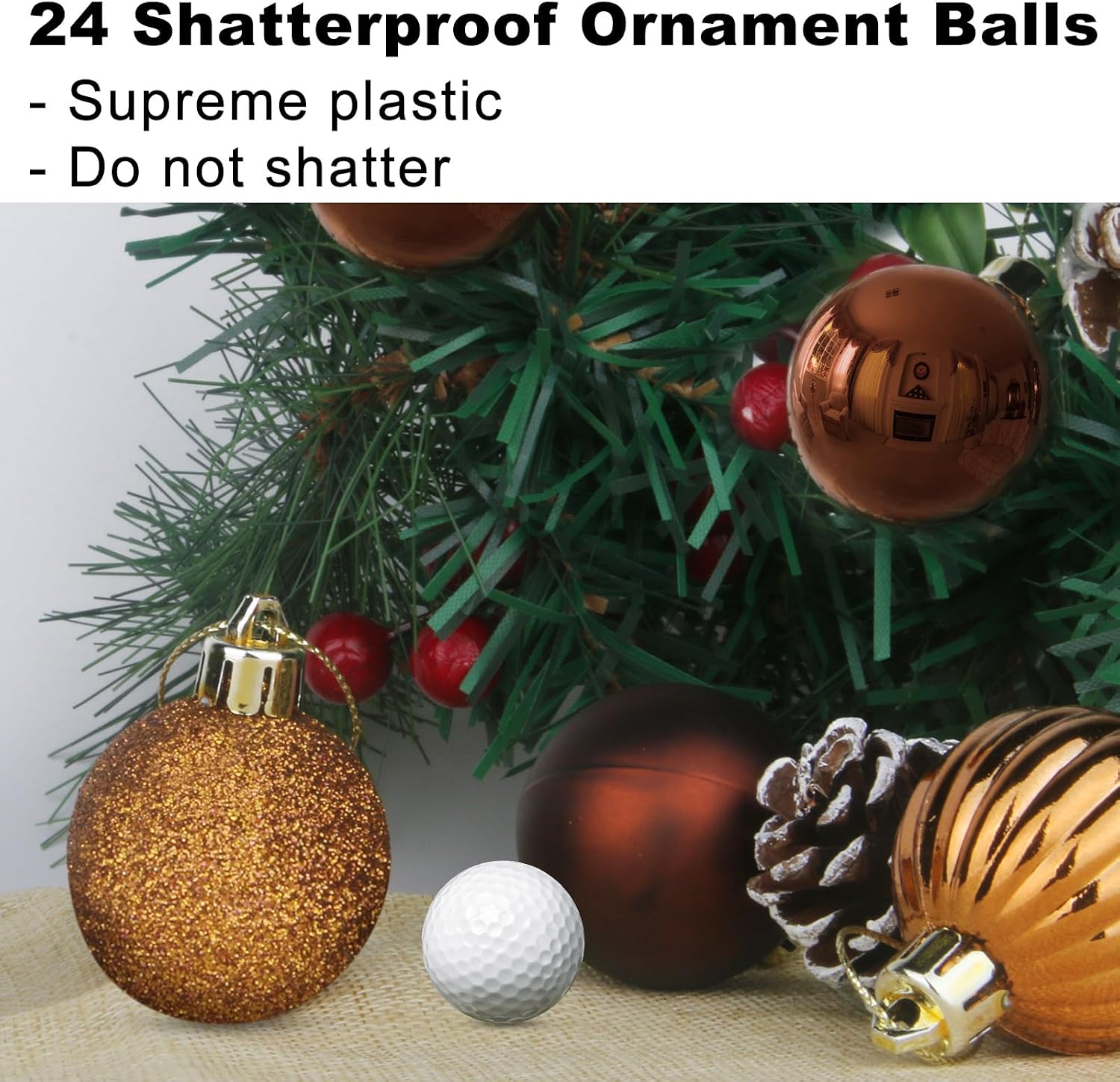 Bronze 3.2" Large Christmas Balls - Christmas Tree Decoration Ornaments Shatterproof Hanging Balls for Birthday Halloween Holiday Wedding Decorations Set of 24pcs