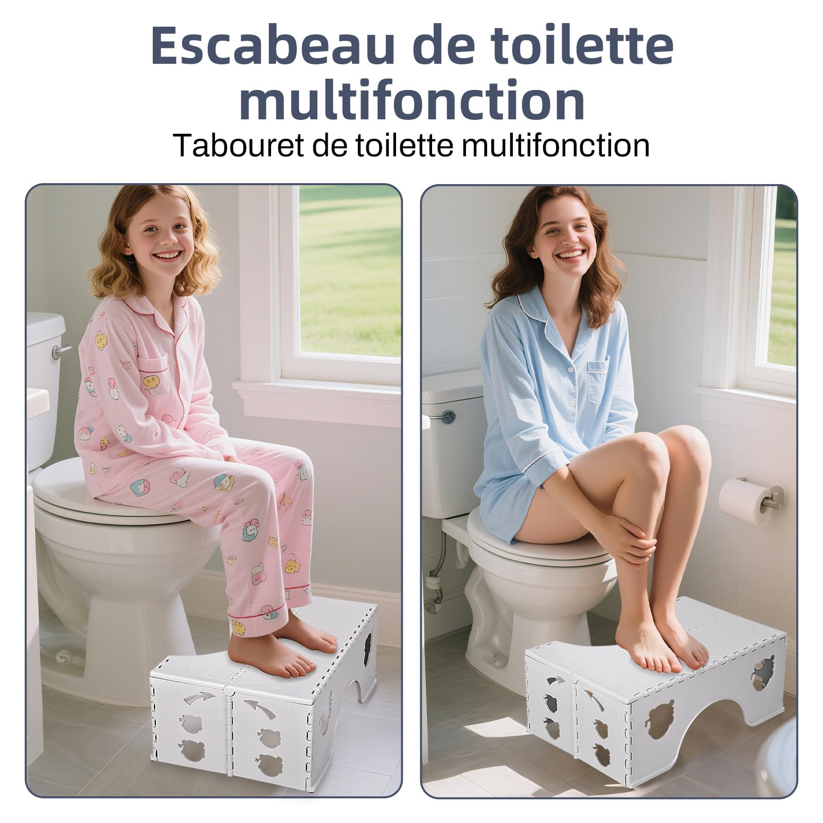 Tabouret de toilette pliable - Tabouret physiologique de salle de bain pour adultes et enfants - Tabouret WC pour salle de bain et WC