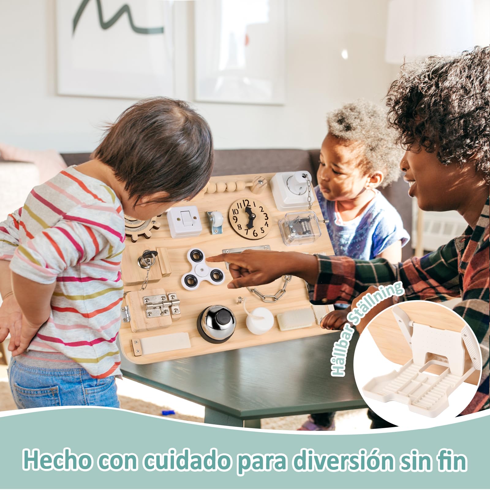 Potatomato Montessori Busy Board – Juguete sensorial de Madera para niños | Tablero de Actividades Educativo, Juguete de Habilidades motoras, Ideal para Viajes y Aviones