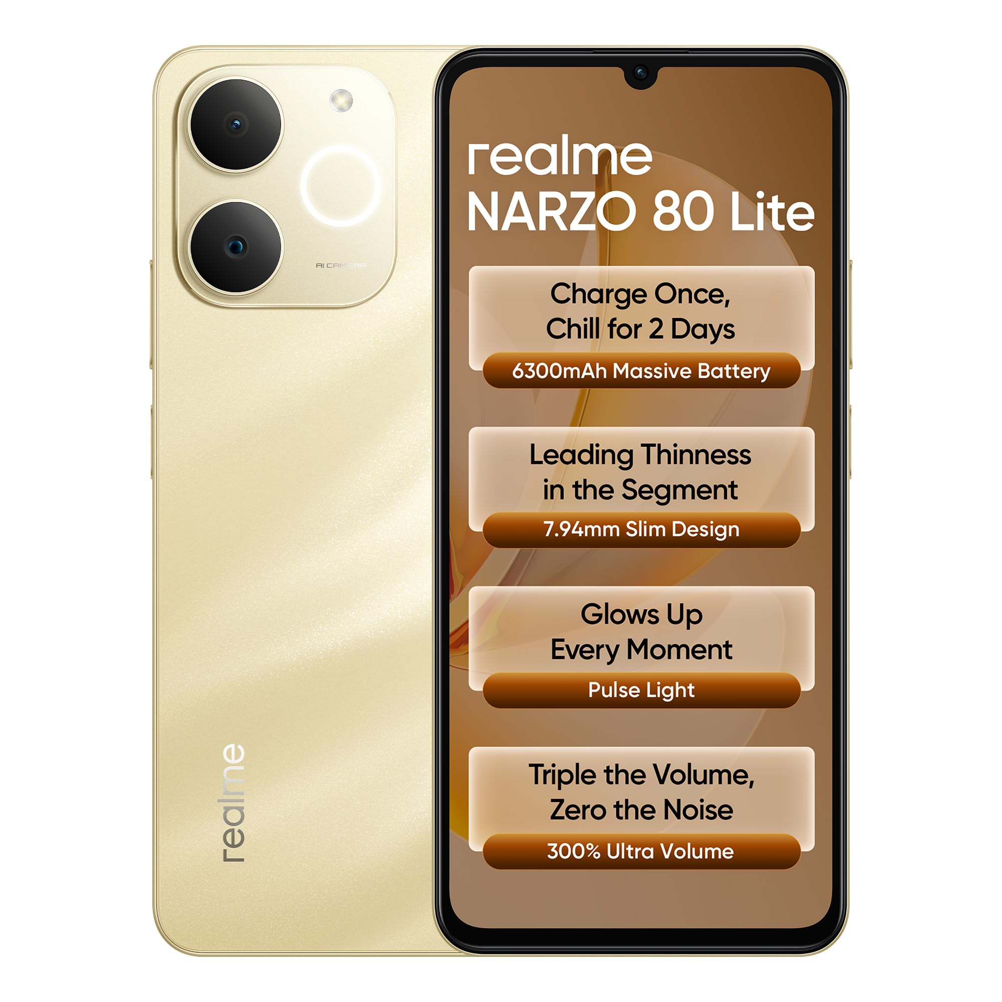 realme NARZO 80 Lite 4G (Beach Gold 2026, 4GB+64GB) | 6300mAh Segment