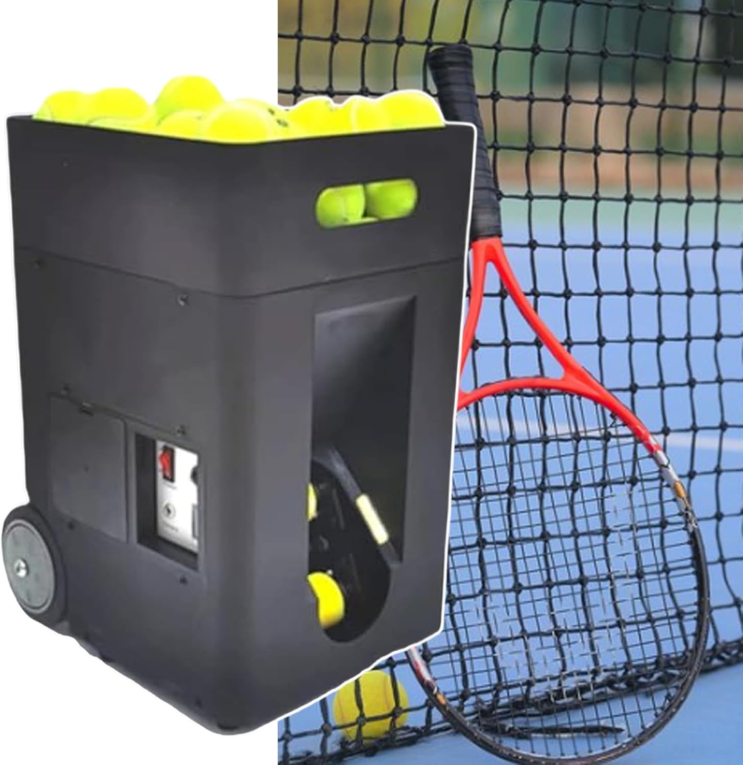 Tennis Ball Machine, Portable Automatic Ball Launcher Tennis Practice Equipment, with Remote Control & App, Adjustable Launch Angle, 50 Capacity, for Beginners Solo Training Sports