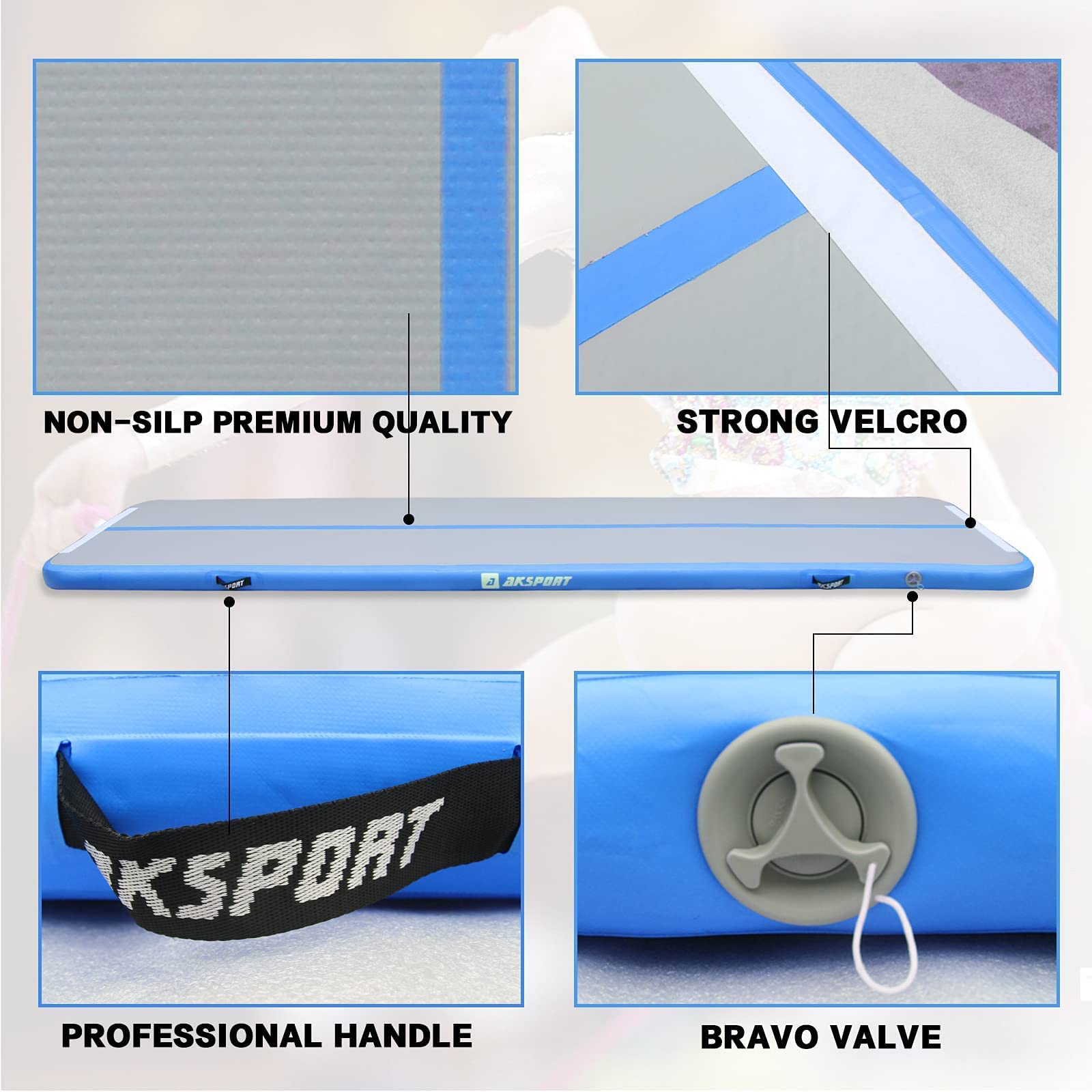 AKSPORT Gymnatsics Air Mat Tumble Track Inflatable Tumbling Mat with Electric Air Pump for Home Use/Tumble/Gym/Training/Cheerleading