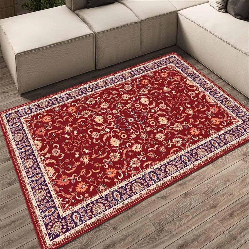 Tapis de sol salon magnifique à motif floral rouge classique 170x240