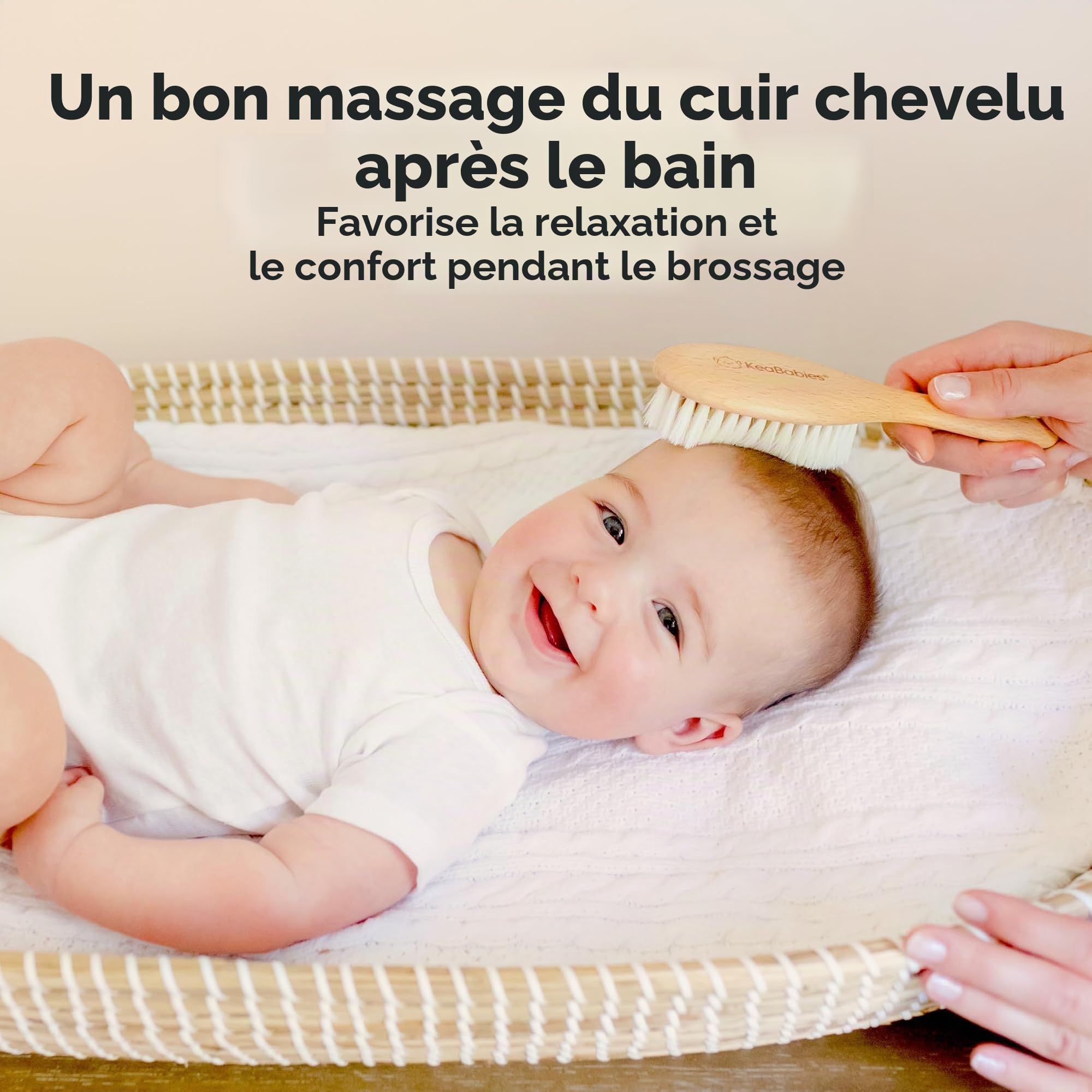 Brosse à Cheveux Bébé Pour Nouveau-né - Brosse à cheveux en bois naturel avec poils de chèvre doux pour berceau - Kit de toilettage parfait du cuir chevelu pour nourrissons, tout-petits et enfants