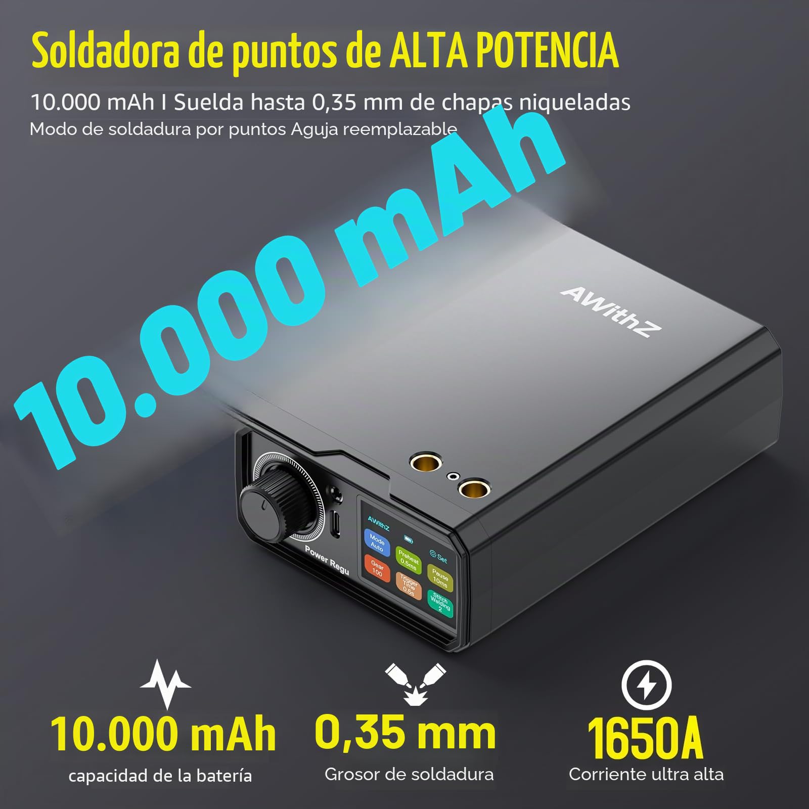 Soldadora de puntos con batería, 9000W, UK3, 10000mAh, mando con botón giratorio, 100 marchas, pedal de pie, soldador de puntos de 0,1–0,3mm para hacer paquetes de baterías DIY