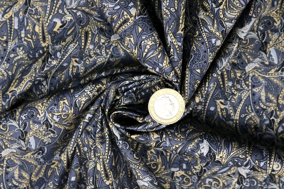 Pyrhan 100% Cotton Fabric By Rose & Hubble | Paisley with Leaves Printed Cotton Fabric By The Metre UK | 45 inches (114 cm) | Crafting Fabric & Dressmaking Fabric | Dress Fabric Material (Grey)