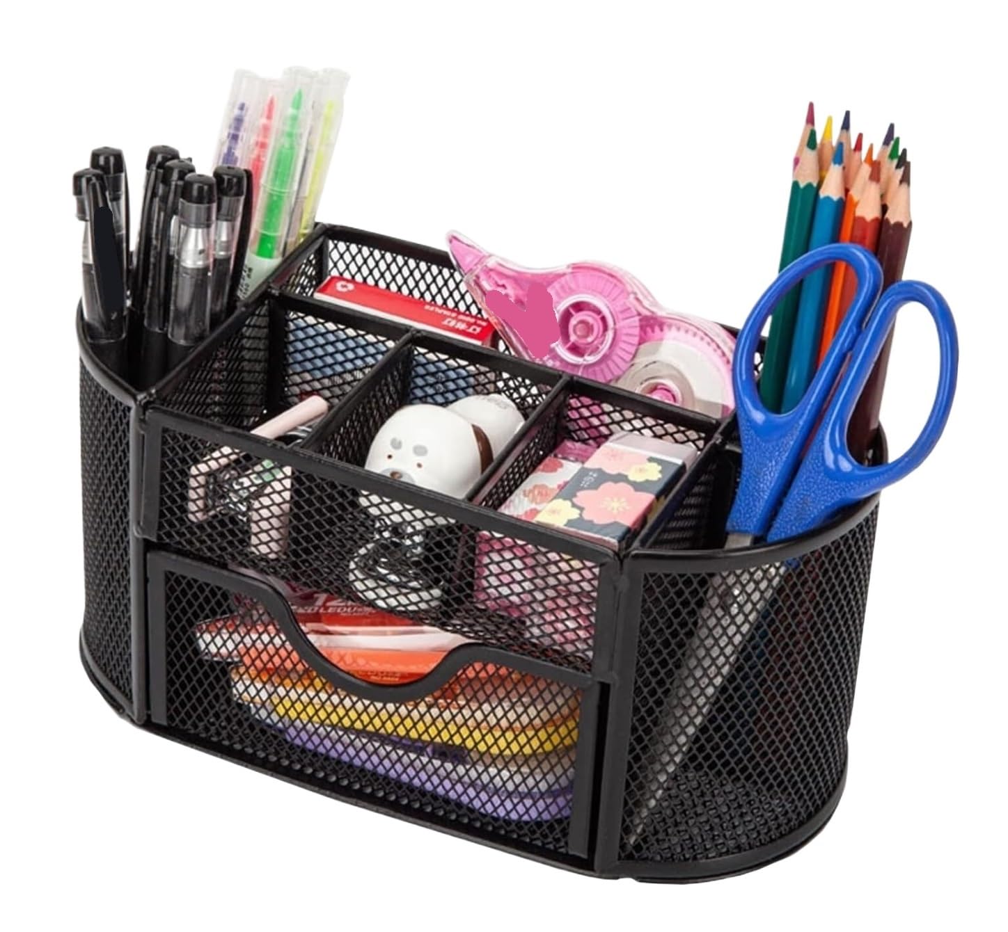 Organizzatore Scrivania Organizer da Scrivania Portapenne in Rete per con 8 Scomparti E 1 Cassetto per Forniture Ufficio