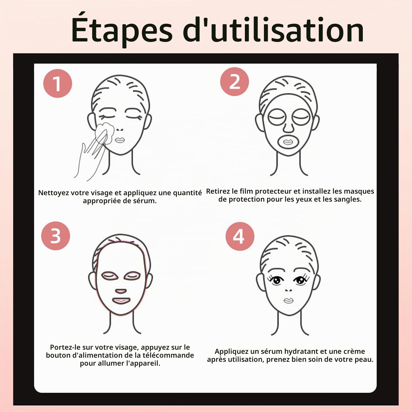 Masque Visage LED, Masque Led Visage Luminothérapie,Thérapie Facial a la Lumière Proche Infrarouge en Silicone Flexible, 7 Couleurs, Anti-Âge Beauté Luminothérapie