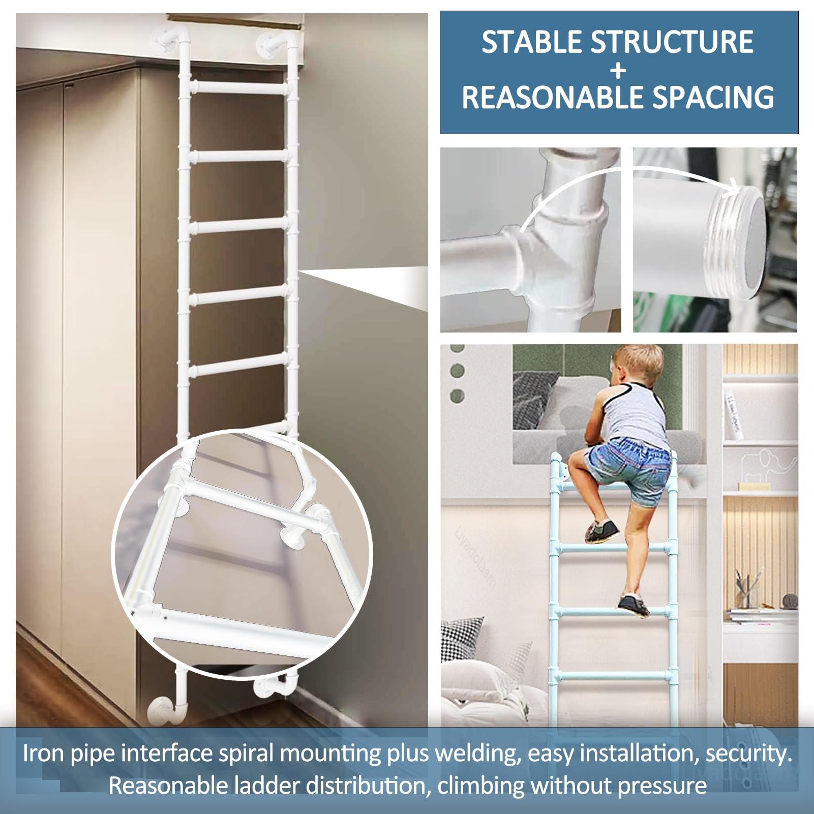 Escalera de Emergencia de Hierro Forjado Resistente para Ventana, Color Blanco, para literas, de 45 a 70 Pulgadas, montada en la Pared.