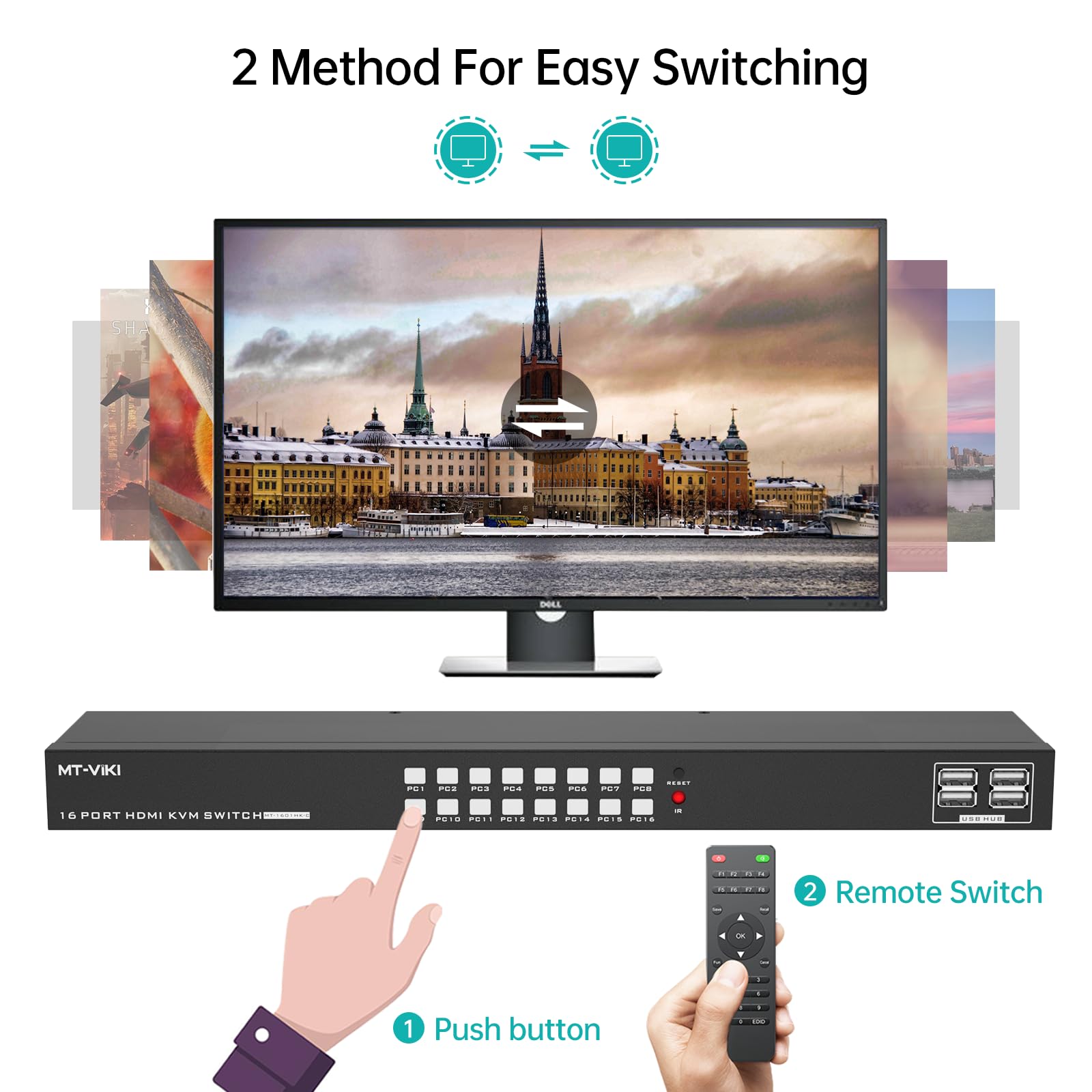 MT-VIKI 4K 16 Portas Kvm Switch Hdmi, 4K@30Hz Rack Mount Kvm