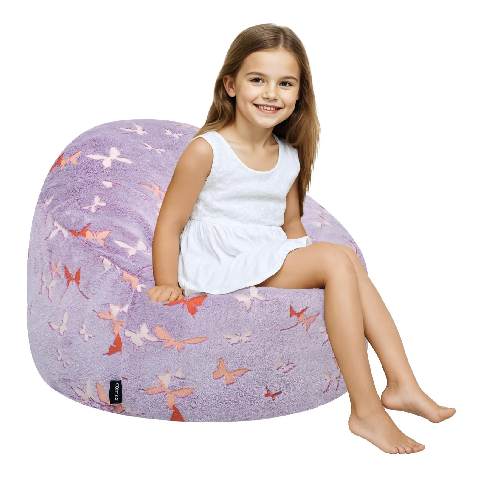 MeMoreCool Kids Bean Bag Chair, Toddler Sofa, 70x70x52cm, Purple Butterfly