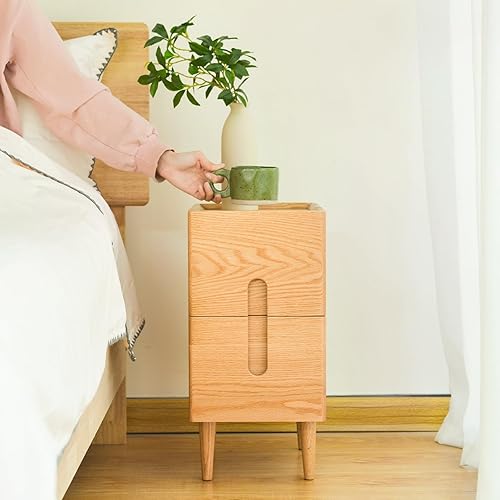 Miniatura 8 de Mesita de noche moderna de mediados de siglo, mesita de noche estrecha, mesa auxiliar minimalista para dormitorio, mesas de noche de 2 cajones,