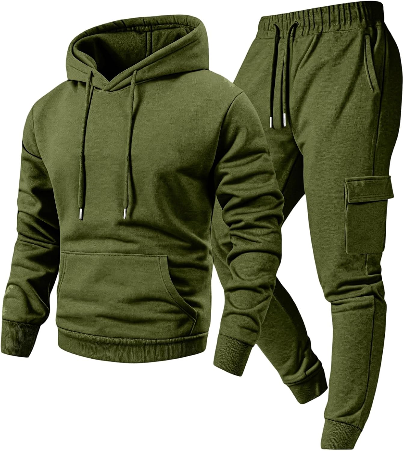Mens Sweatsuit 2 Piece Tracksuit Set Fleece Hoodies & Cargo Sweatpants Set