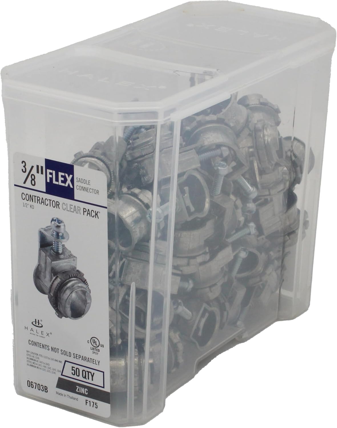 Halex – 3/8 Inch Flexible Metal Conduit – FMC – Saddle Connectors – 06703B – 50 Per Pack,Silver