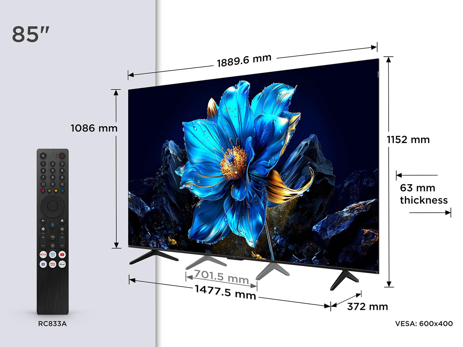 TCL 85P7K 85 Pollici QLED Smart TV - Google TV Online - Dettaglio