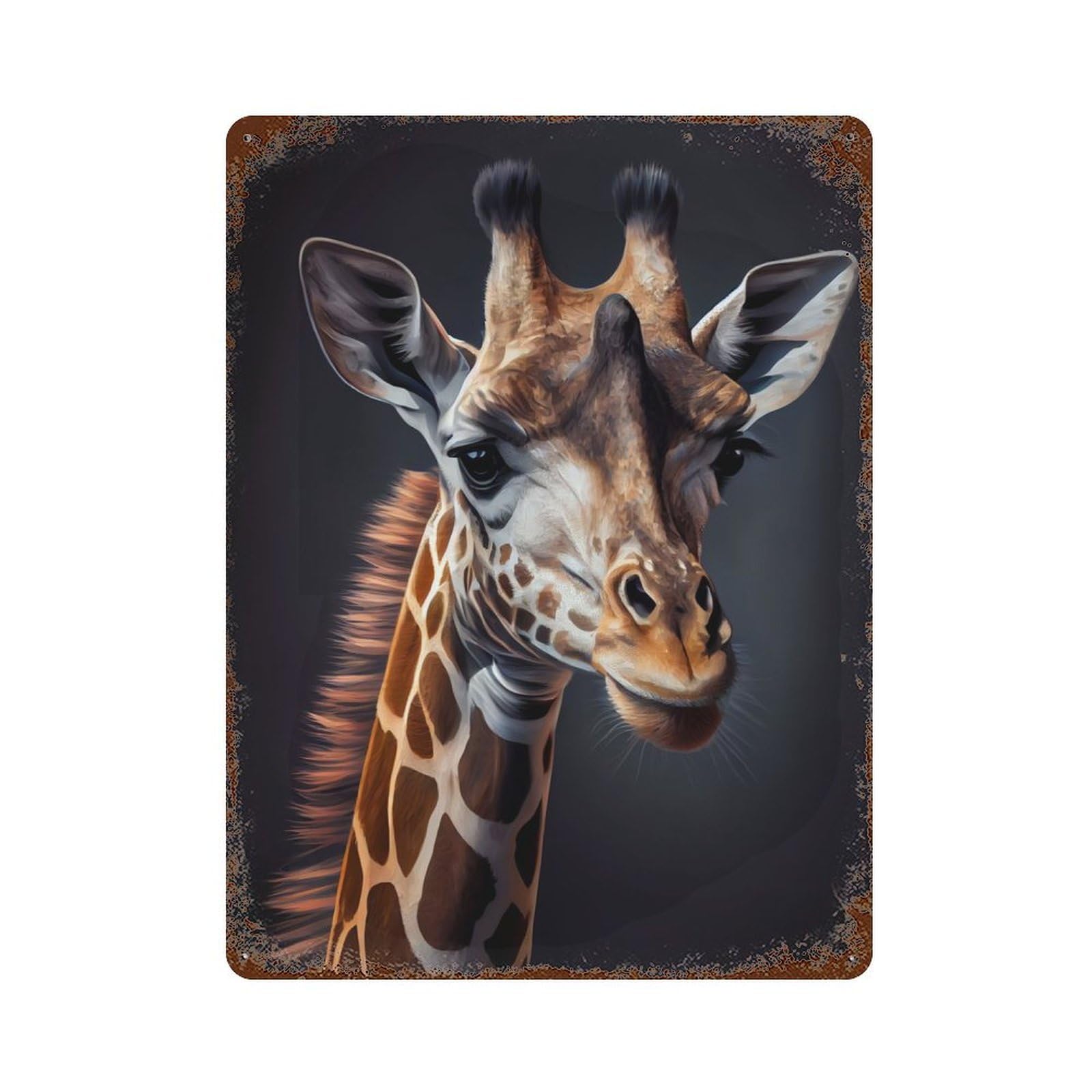 Giraffe Animal Portrait Aged Metal Wall Plaque 15.7"x11.8", Industrial Home Decor for Pub, Kitchen And Man Cave Decor