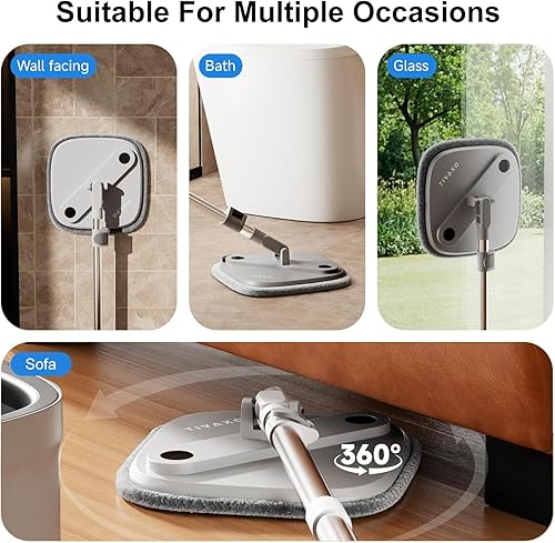 Miniatura 3 de Juego de trapeador y cubeta, trapeador giratorio con sistema de agua sucia autoseparada, trapeador cuadrado para limpieza profunda del piso, cabezal