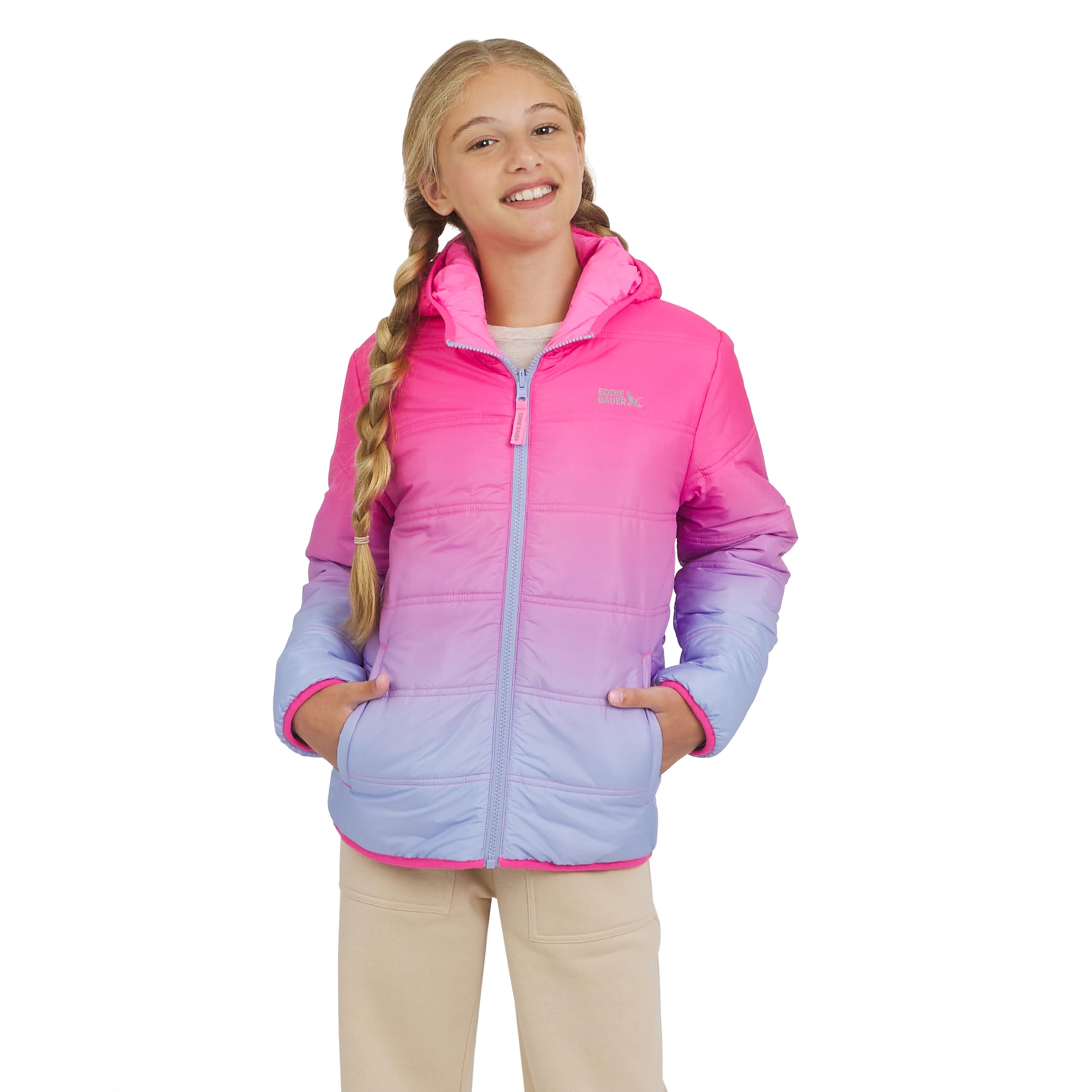 Eddie Bauer Girls Deer Harbor Reversible Faux Fur Lined Insulated Puffer Jacket