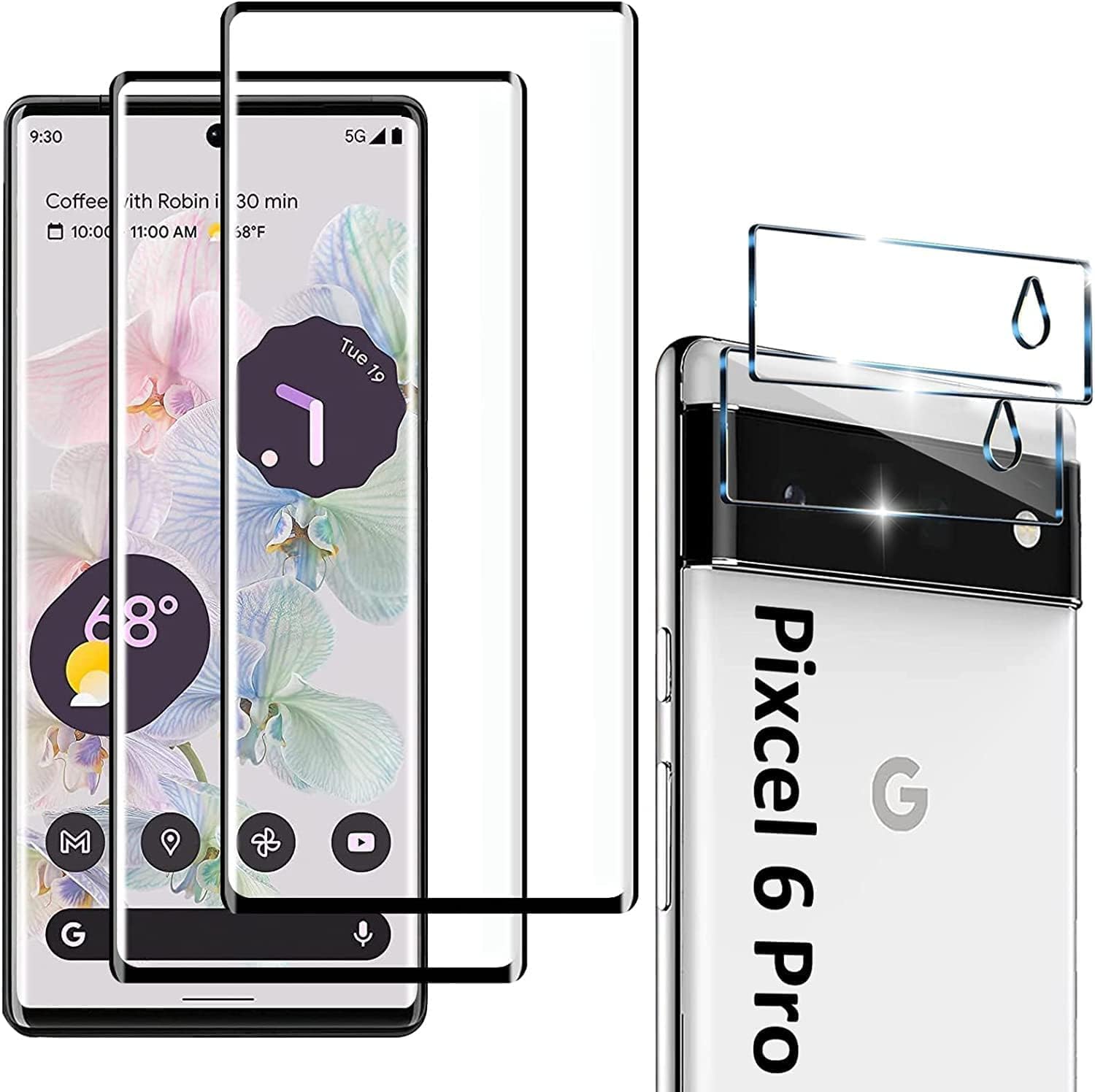 [2+2 Pack] for Google Pixel 6 Pro Screen Protector, 9H Tempered Glass, Ultrasonic Fingerprint Compatible, 3D Curved, HD Clear Scratch Resistant for Google Pixel 6 Pro 5G Glass Screen Protector