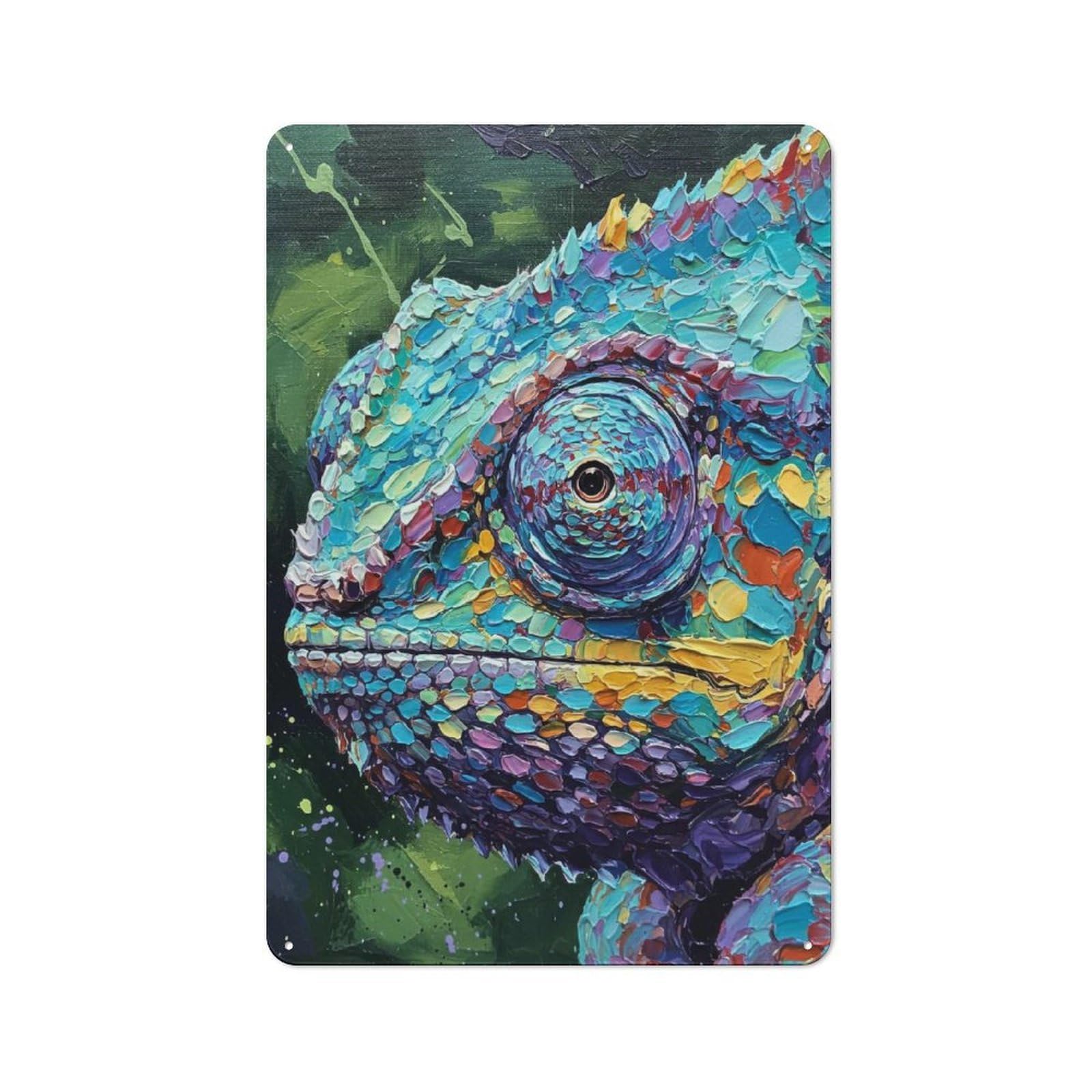 Junmoney Style-14 Colorful Chameleon Painting Retro Metal Wall Decor 30X20cm, Vintage Metal Sign For Cafe, Pub, Workshop Or Home Bar