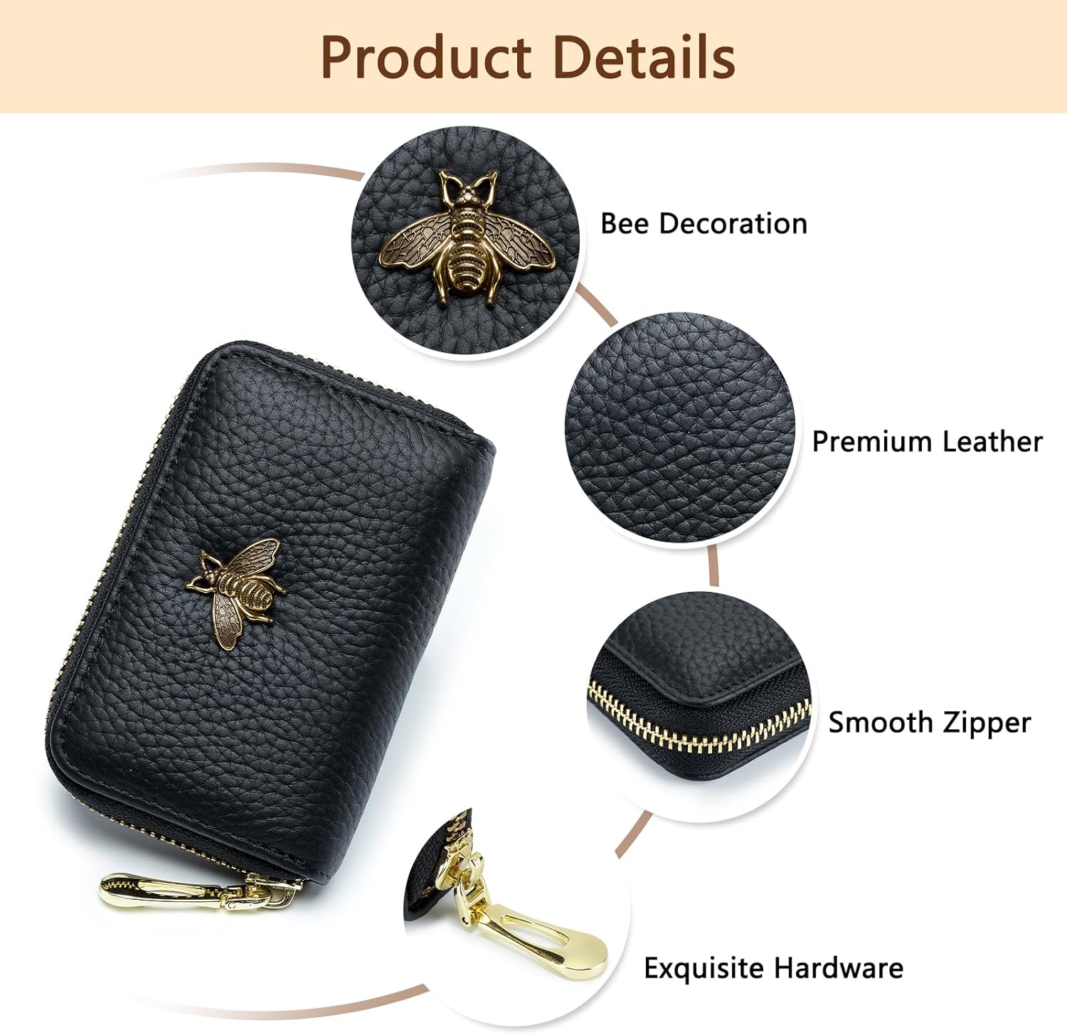 imeetu RFID Credit Card Holder, Small Leather Zipper Card Case Wallet for Women - Image 6