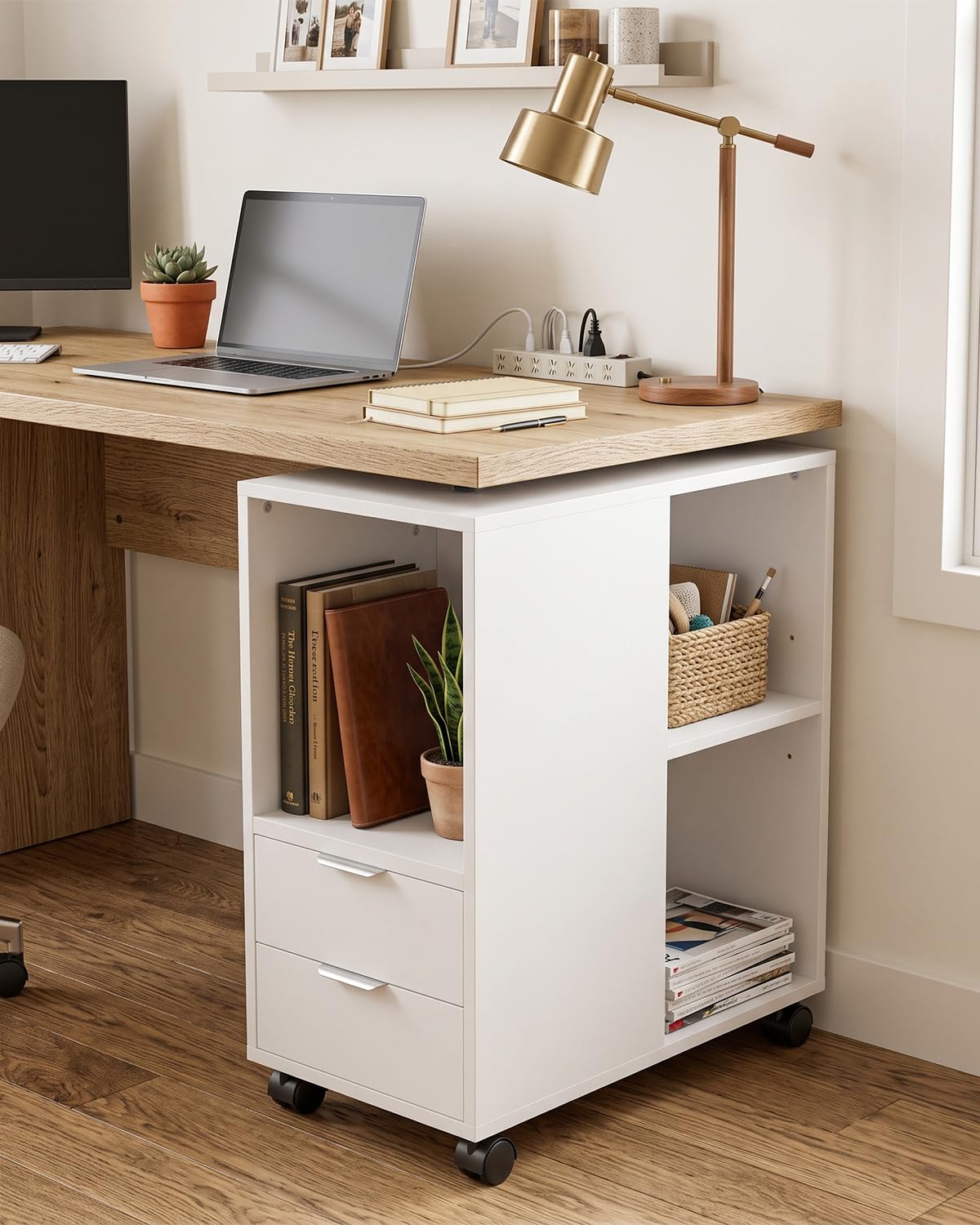 Rollcontainer Aktenschrank, Büro Schubladenschrank Untertisch, Weiß