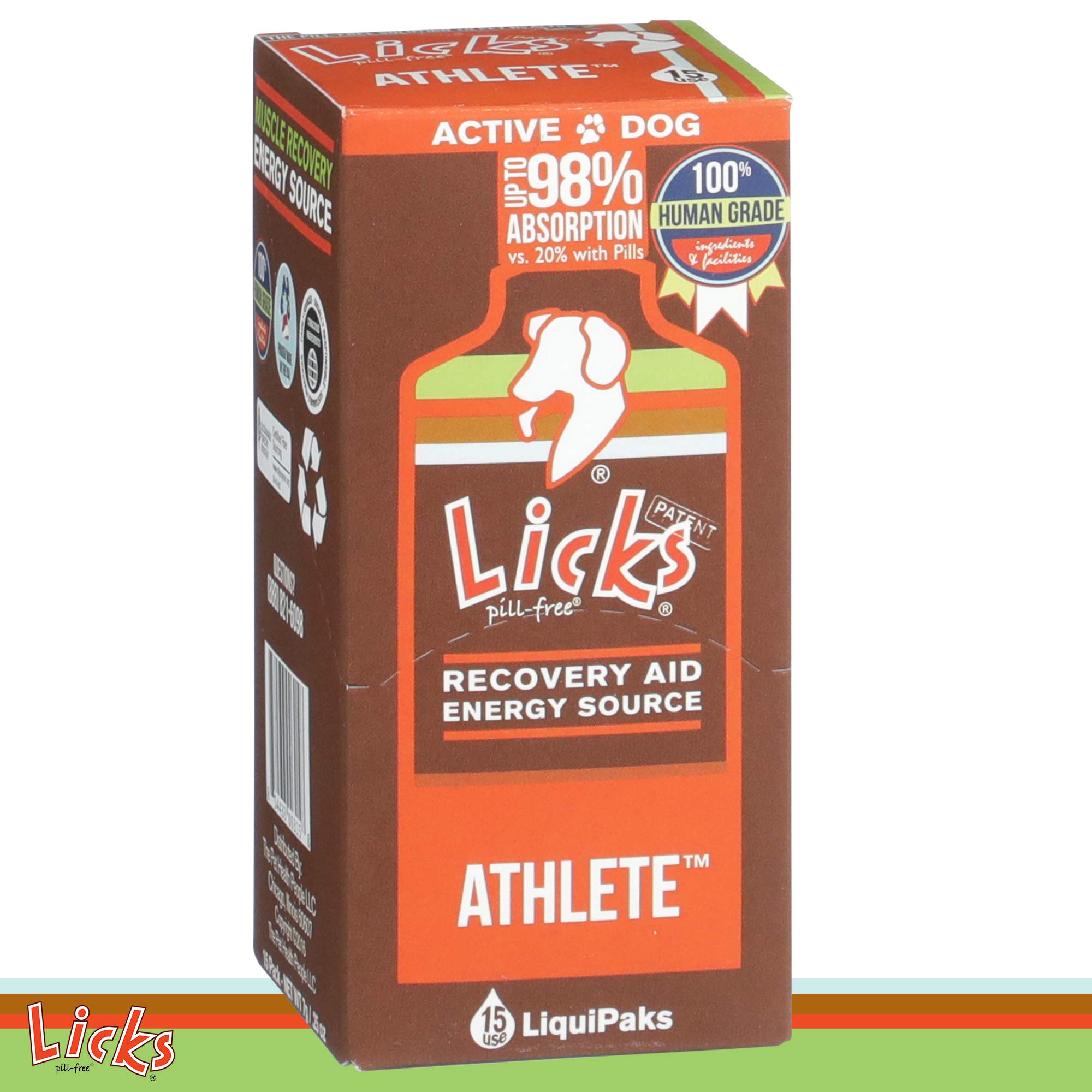 Licks Pill FreeDog Athlete - Supplement for High Activity Dogs - Glucosamine for Dogs, Omega 3 Fish Oil, and Pyridoxine- LiquiPaks - 15 Use