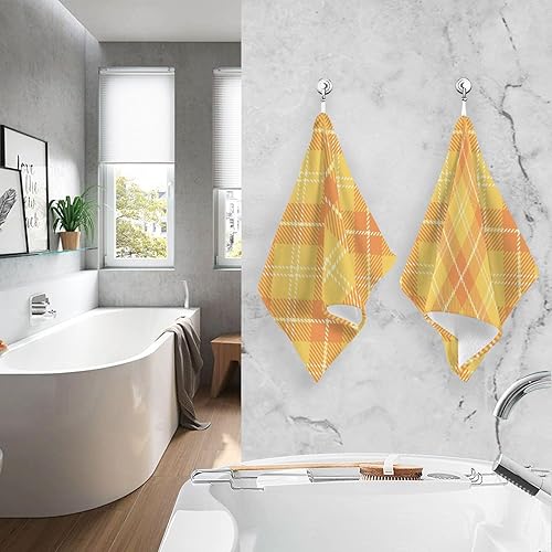 Miniatura 7 de Juego de 2 toallas de mano a cuadros naranjas, altamente absorbentes, suaves de algodón puro, para baño, piscina, playa, deportes, 16 x 28 pulgadas