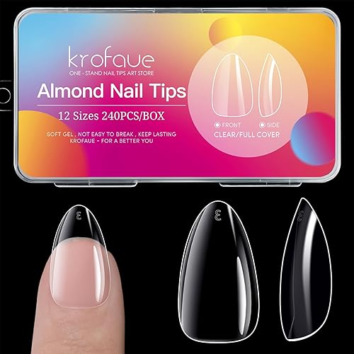 krofaue Almond Nails Tips - 240Pcs Clear Fake Tips 12