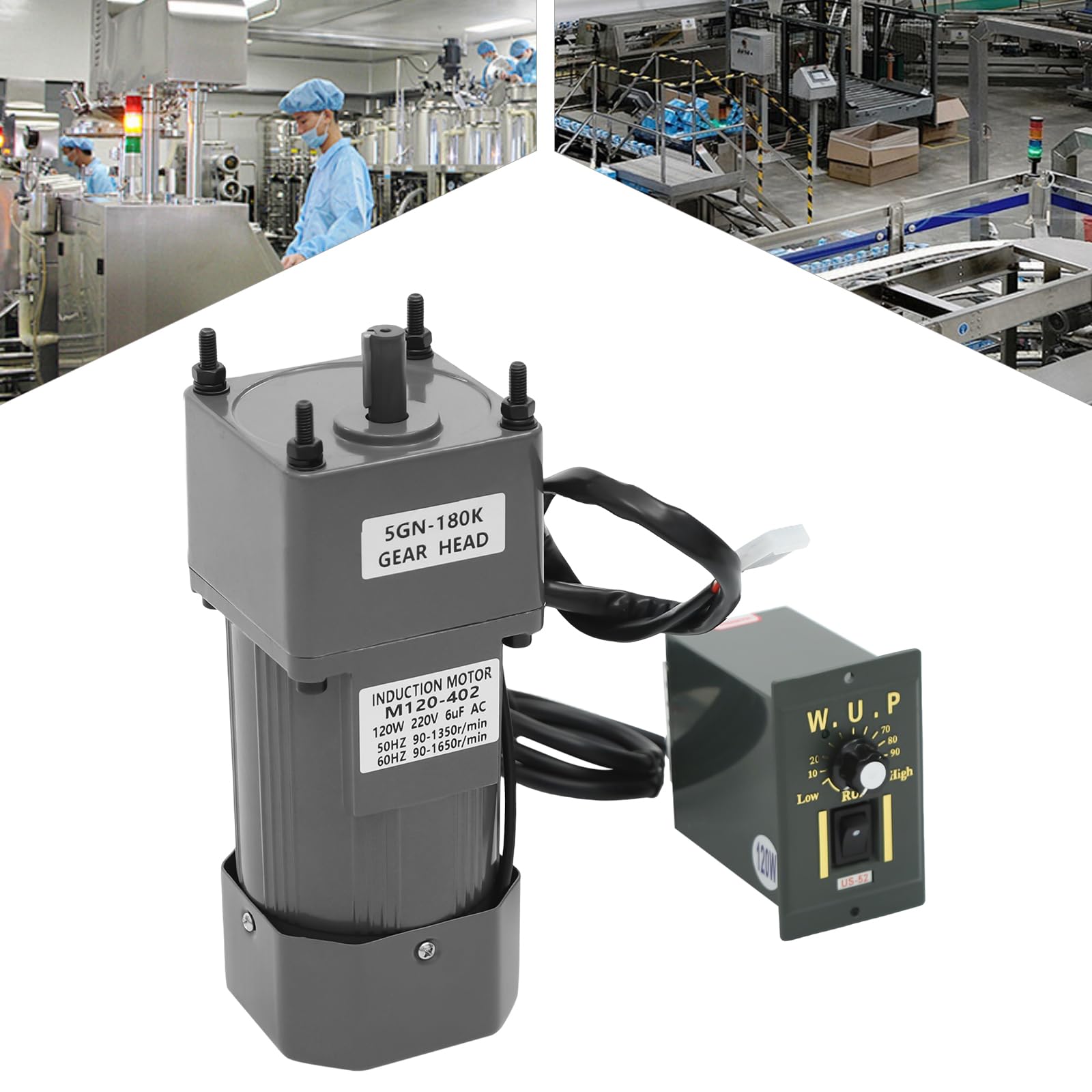 Motore a trasmissione da 120 W, con regolatore di velocità, motore pneumatico unidirezionale, motore elettrico per imballaggio, stampa, lavorazione alimentare, tessile e ingegneria meccanica