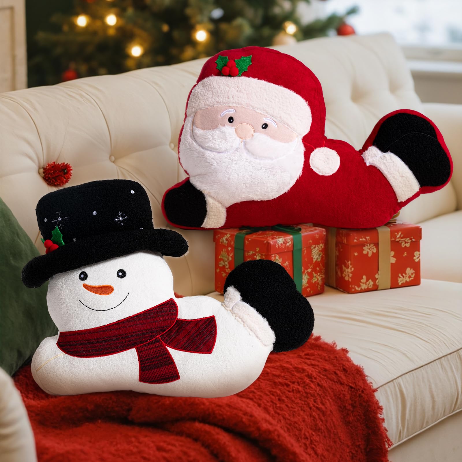 Lanpn Set di 2 Pezzi Cuscino Natalizio, Cuscino Decorativo Babbo Natale e Pupazzo di Neve Cuscini Decorativo Natalizio Cuscinis decorativo invernale per Regalo Party Letto Divano Decorazioni natalizia